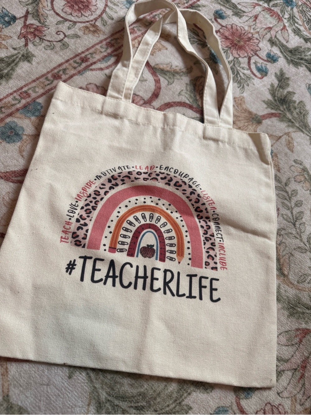 L.L. Bean Cream Canvas Tote with Subtle Print